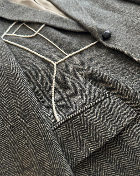 VINTAGE WOOL BLAZER WITH HAND-BEADED CORSET DESIGN