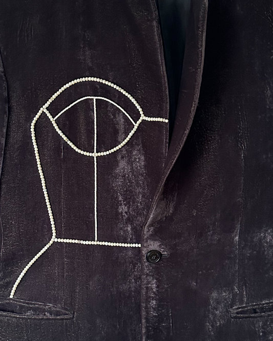 EMPORIO ARMANI VELVET BLAZER WITH HAND-BEADED CORSET DESIGN