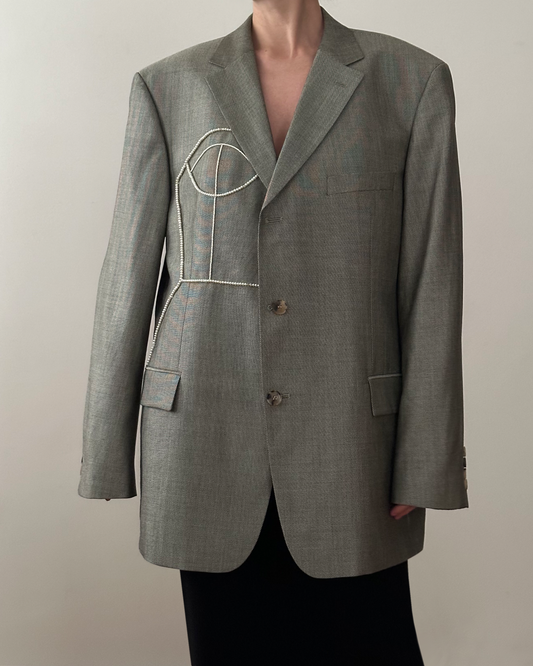 VINTAGE SILK/WOOL BLAZER WITH HAND-BEADED CORSET DESIGN