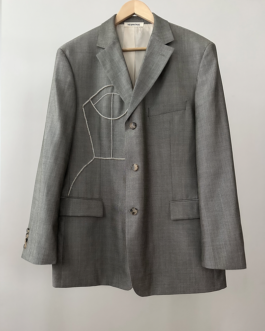 VINTAGE SILK/WOOL BLAZER WITH HAND-BEADED CORSET DESIGN