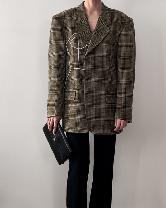 VINTAGE WOOL/CASHMERE BLAZER WITH HAND-BEADED CORSET DESIGN