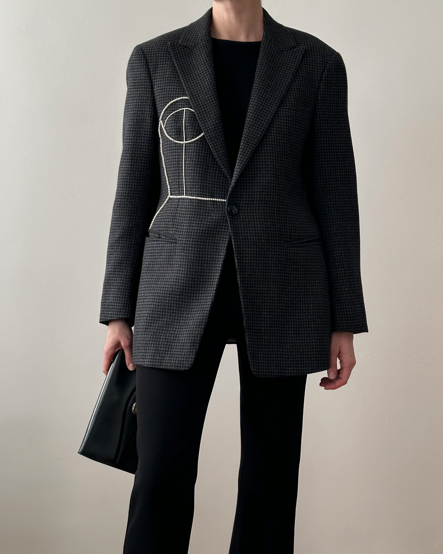 EMPORIO ARMANI WOOL/CASHMERE BLAZER WITH HAND-BEADED CORSET DESIGN