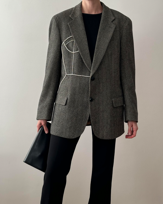 VINTAGE WOOL BLAZER WITH HAND-BEADED CORSET DESIGN