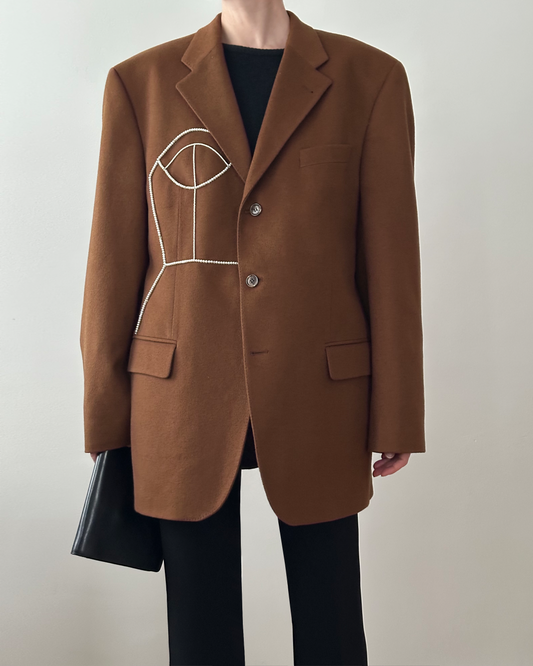 VINTAGE PURE CASHMERE BLAZER WITH HAND-BEADED CORSET DESIGN