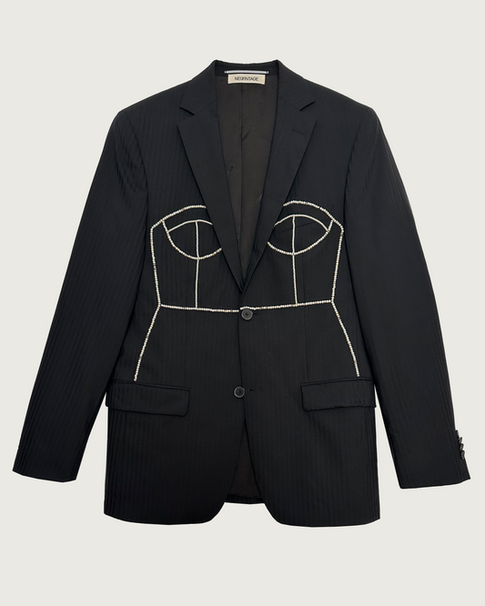 Lagerfeld vintage wool blazer with hand-beaded corset design