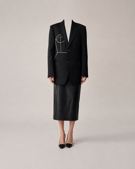 BLACK PINSTRIPE WOOL BLAZER (FITS S-M)