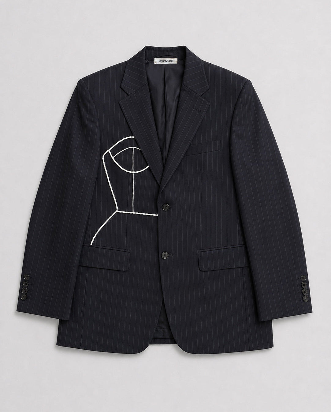BLACK PINSTRIPE WOOL BLAZER (FITS S-M)