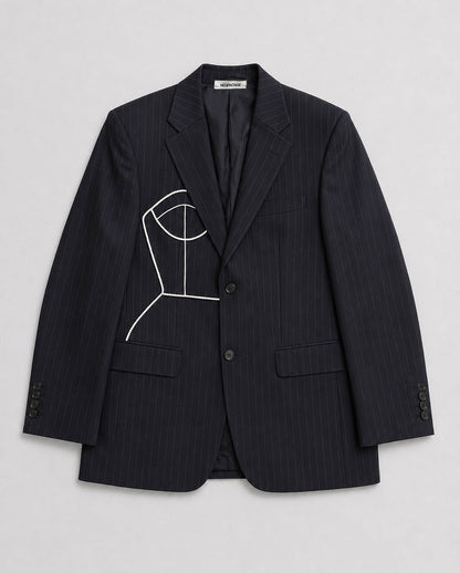 BLACK PINSTRIPE WOOL BLAZER (FITS S-M)