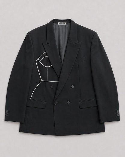 BLACK DOUBLE BREASTED WOOL BLAZER (FITS M-XXL)