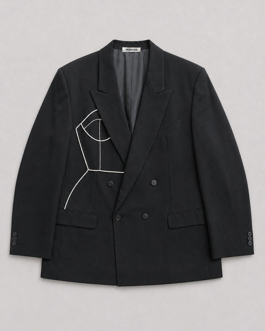 BLACK DOUBLE BREASTED WOOL BLAZER (FITS M-XXL)