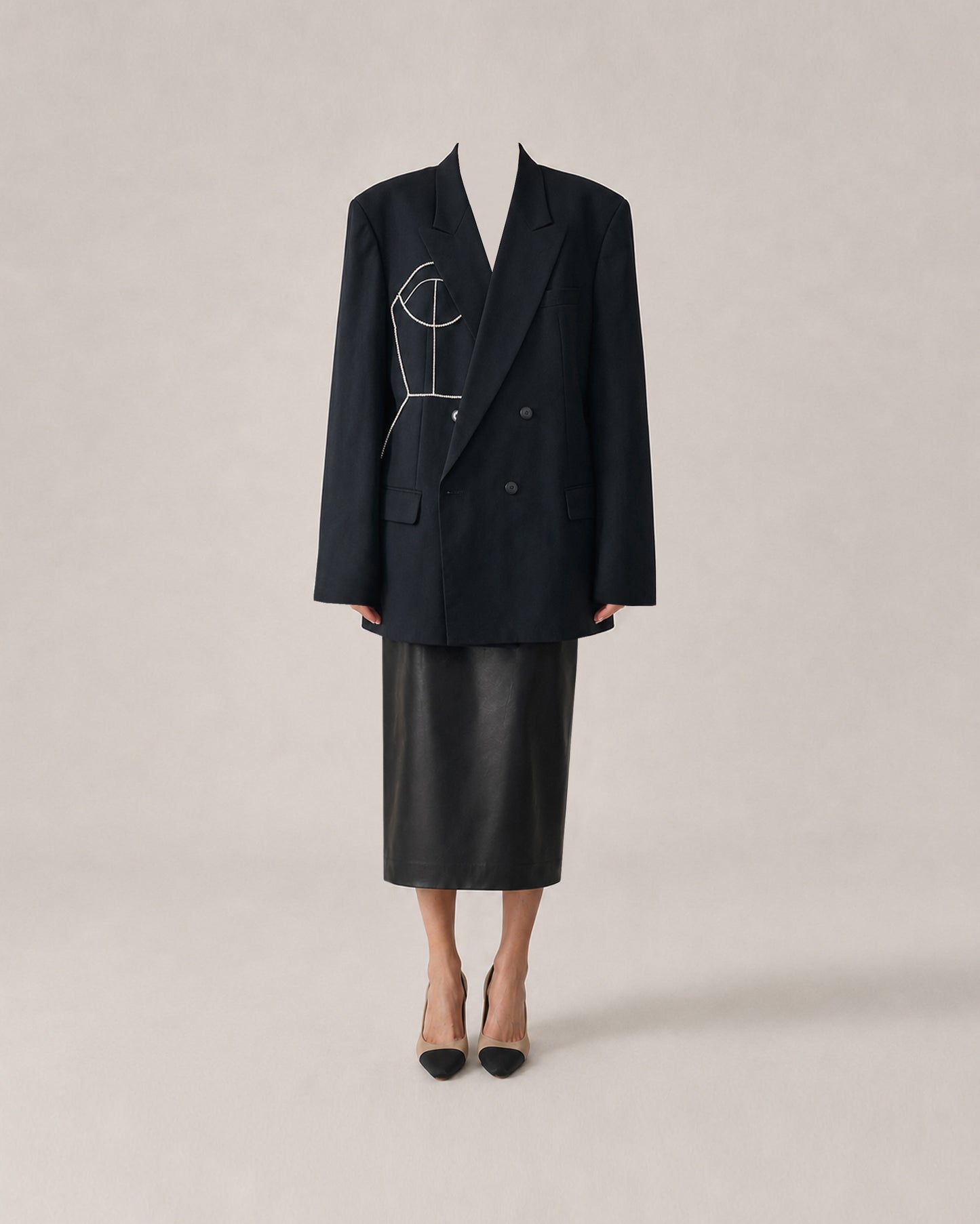 BLACK DOUBLE BREASTED WOOL BLAZER (FITS M-XXL)