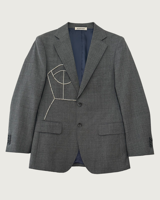 Gray vintage wool blazer with hand-beaded corset design