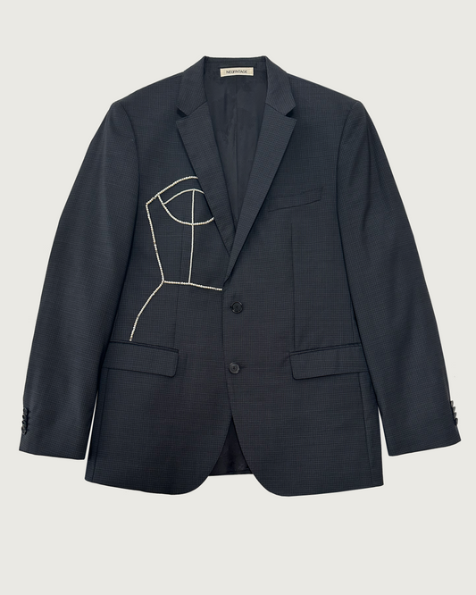 Vintage Hugo Boss wool blazer with hand-beaded corset design