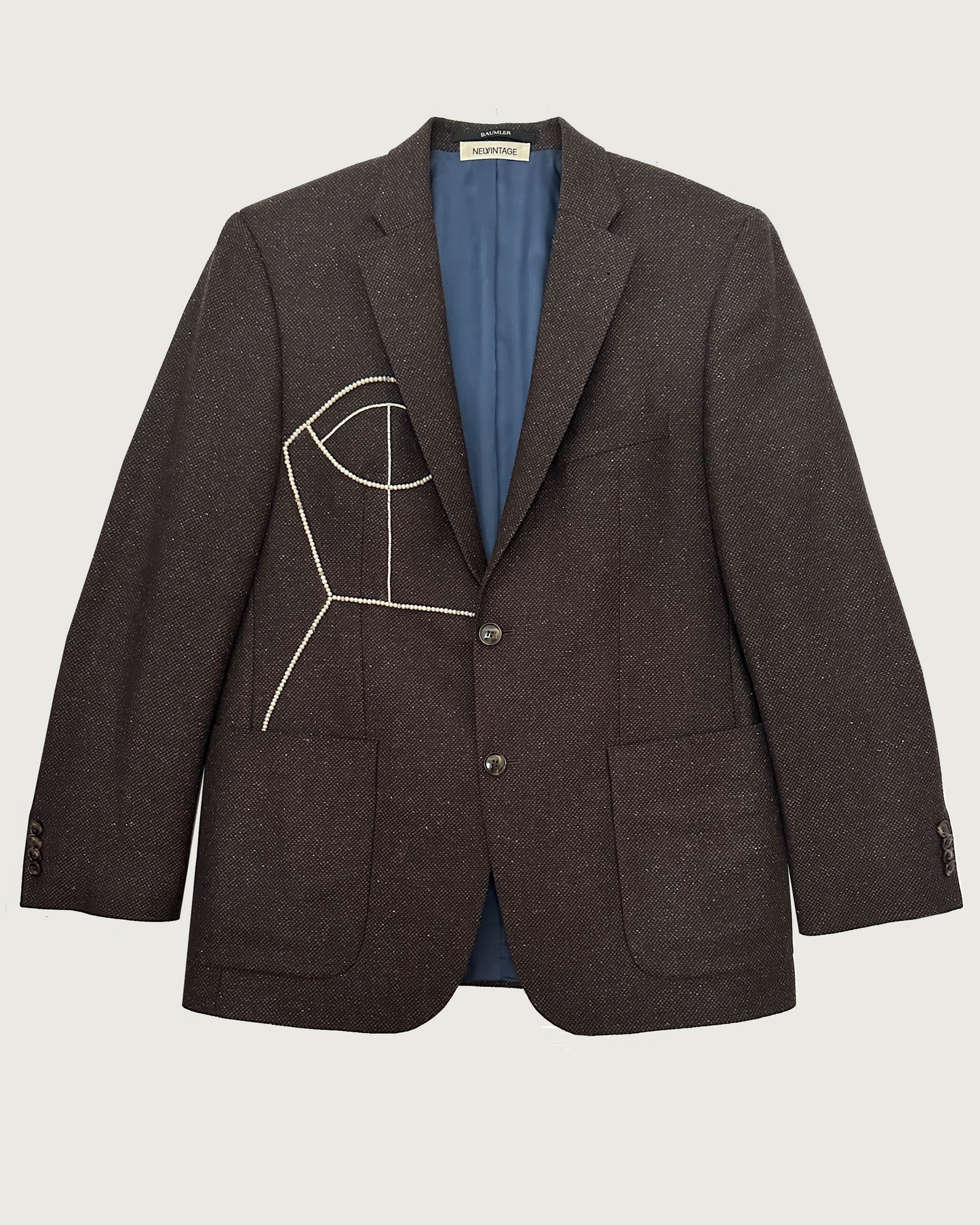 Brown vintage wool/silk  blazer with hand-beaded corset design