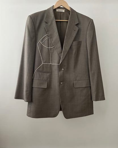 VINTAGE WOOL BLAZER WITH HAND-BEADED CORSET DESIGN