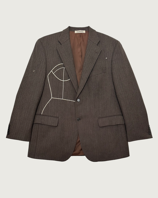 Vintage wool oversized blazer with hand-beaded corset design