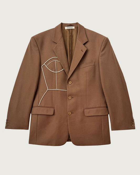 Vintage wool blazer with hand-beaded corset design