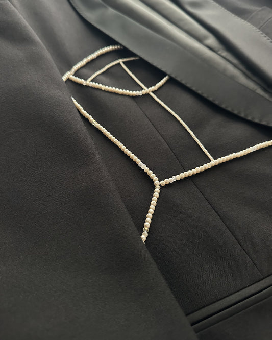 VINTAGE WOOL TUXEDO JACKET WITH HEAND-BEADED CORSET DESIGN