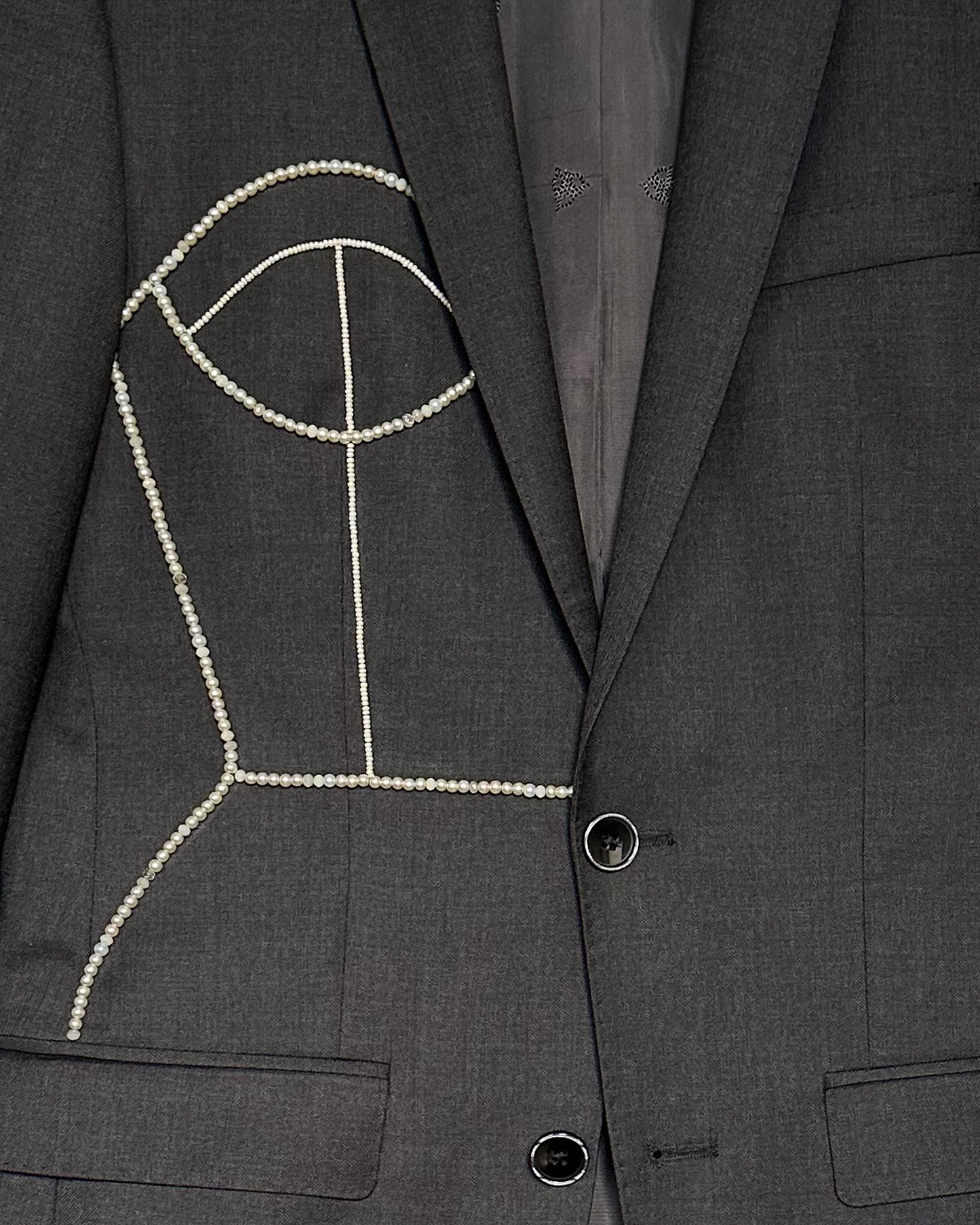 Gray 100% wool blazer upcycled with hand-beaded corset design (Fits up to S)