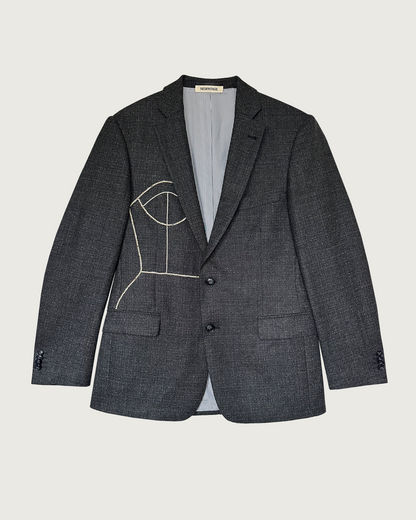 Gray 100% wool oversized blazer upcycled with hand-beaded corset design (Fits up to M)
