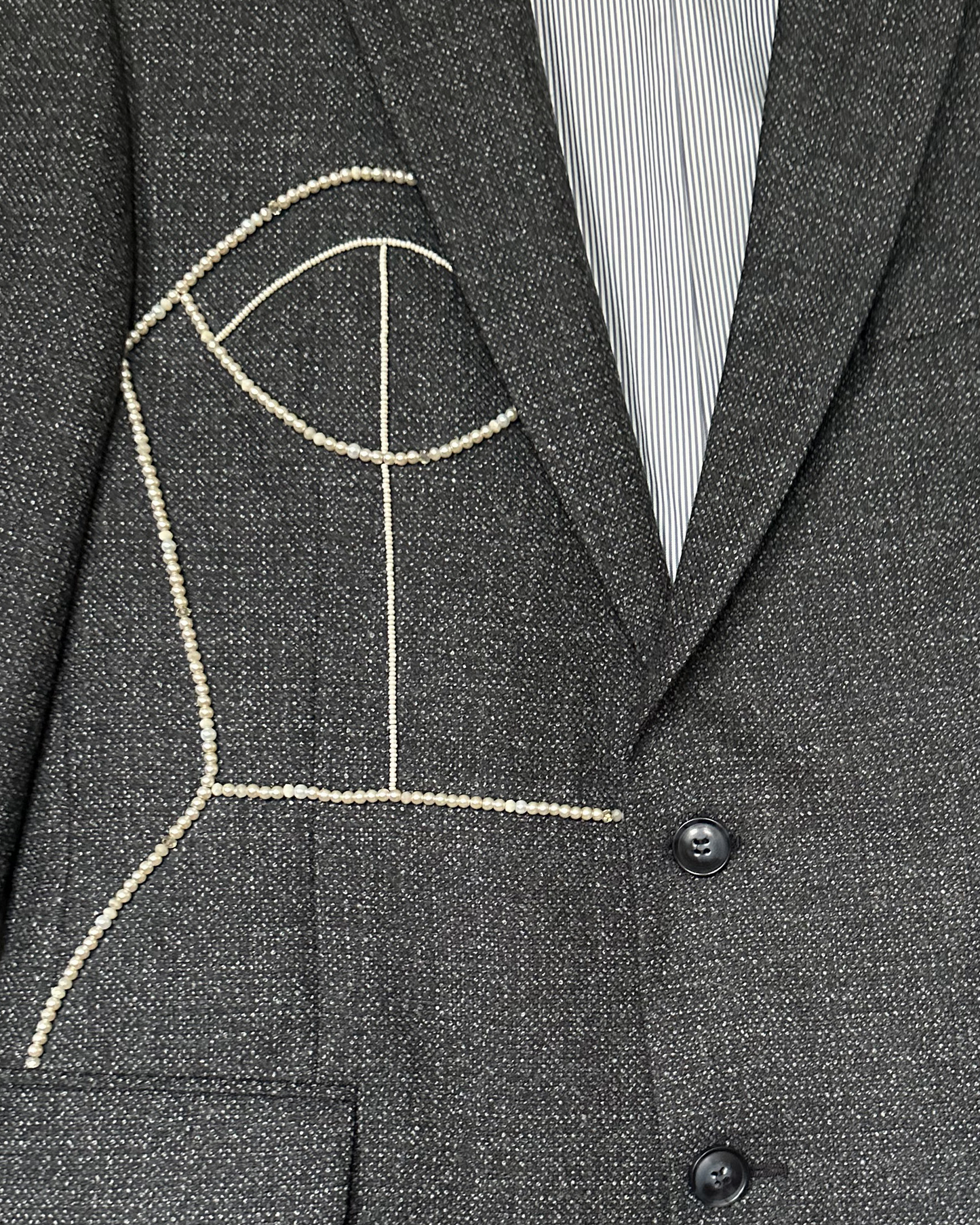 Gray 100% wool oversized blazer upcycled with hand-beaded corset design (Fits up to M)