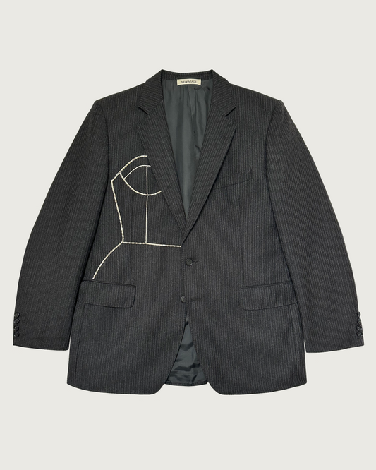 Vintage pinstriped wool blazer with hand-beaded corset design