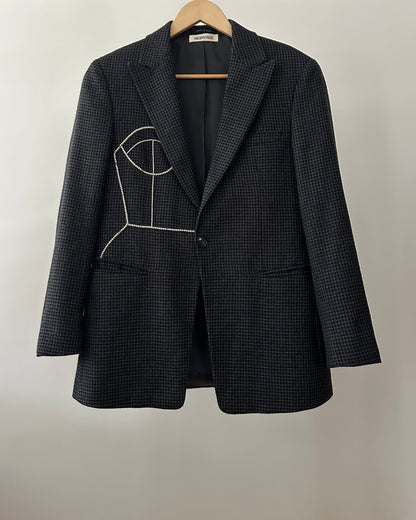 EMPORIO ARMANI WOOL/CASHMERE BLAZER WITH HAND-BEADED CORSET DESIGN