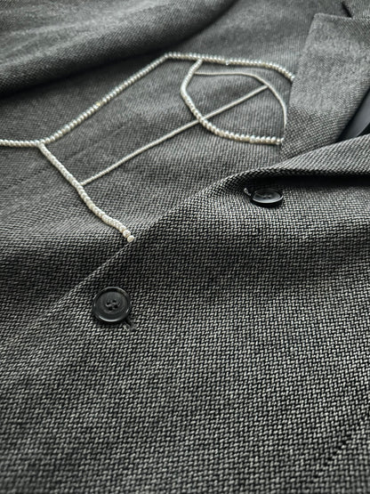 VINTAGE PURE CASHMERE BLAZER WITH HAND-BEADED CORSET DESIGN