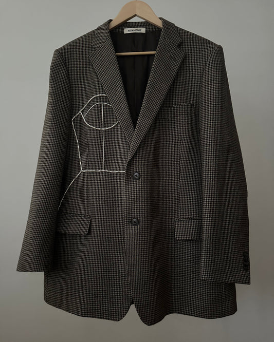 VINTAGE WOOL BLAZER WITH HAND-BEADED CORSET DESIGN