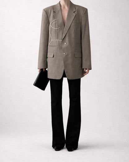 VINTAGE WOOL BLAZER WITH HAND-BEADED CORSET DESIGN