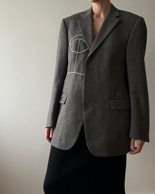 VINTAGE CASHMERE BLAZER WITH HAND-BEADED CORSET DESIGN