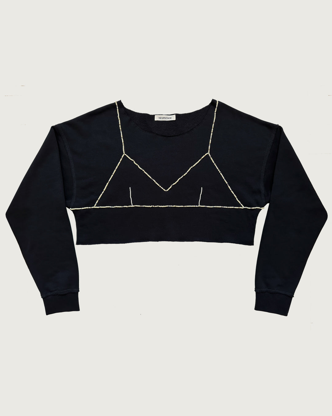 Upcycled oversized cropped sweatshirt with hand beaded bra