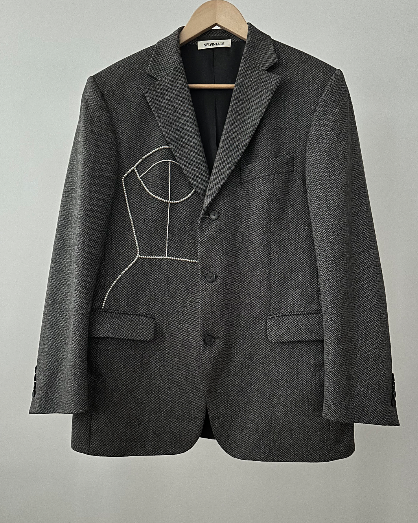 VINTAGE PURE CASHMERE BLAZER WITH HAND-BEADED CORSET DESIGN