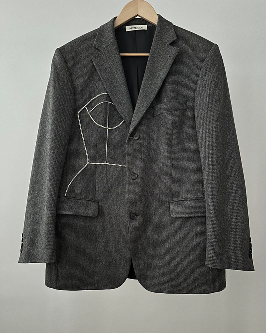 VINTAGE CASHMERE BLAZER WITH HAND-BEADED CORSET DESIGN