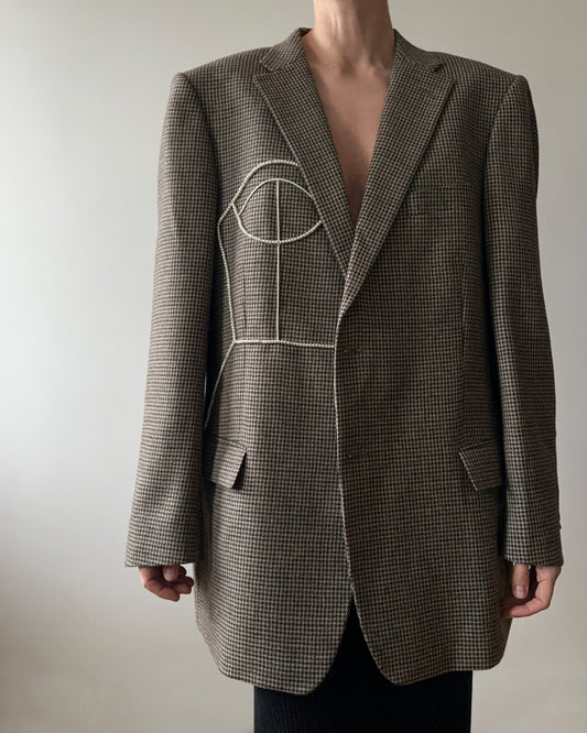 VINTAGE WOOL BLAZER WITH HAND-BEADED CORSET DESIGN