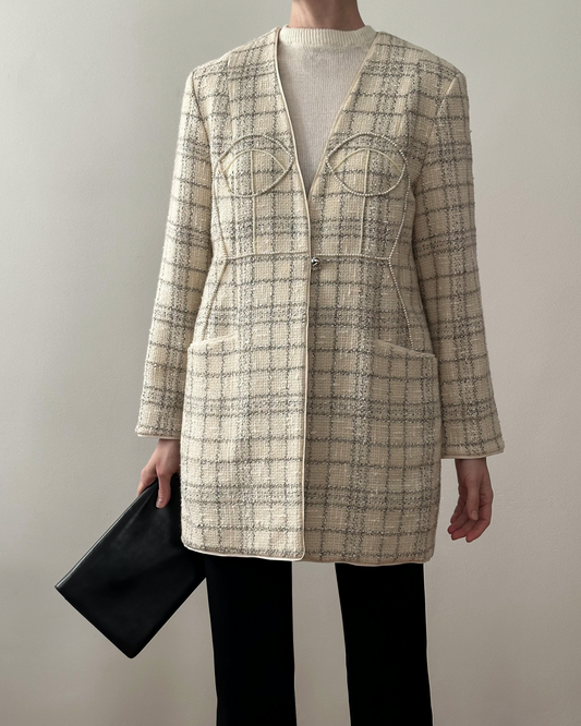 VINTAGE TWEED BLAZER WITH HAND-BEADED FULL CORSET DESIGN