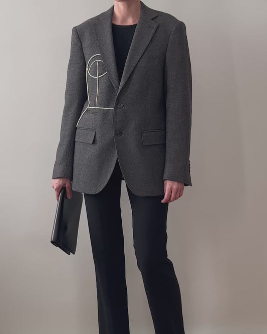 VINTAGE WOOL/SILK BLAZER WITH HAND-BEADED CORSET DESIGN