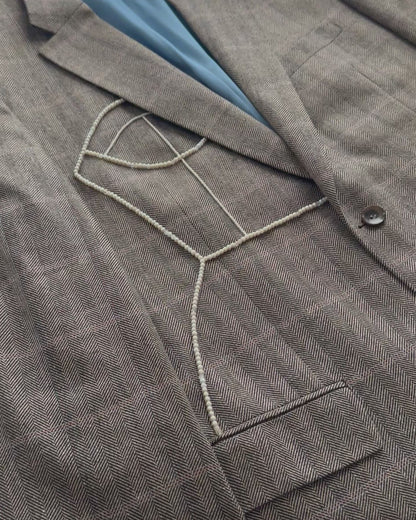 PURE SILK HERRINGBONE / WINDOWPANE BLAZER (FITS S-XL)
