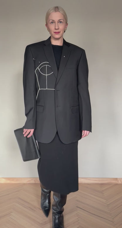 BLACK WOOL BLAZER WITH HAND-BEADED CORSET DESIGN