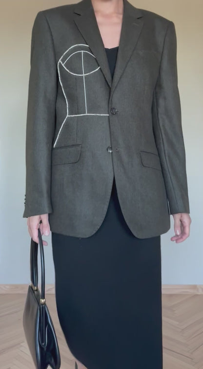 Wool/casmere blazer upcycled with hand-beaded corset design (Fits S)