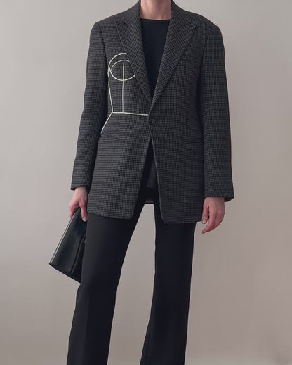 EMPORIO ARMANI WOOL/CASHMERE BLAZER WITH HAND-BEADED CORSET DESIGN