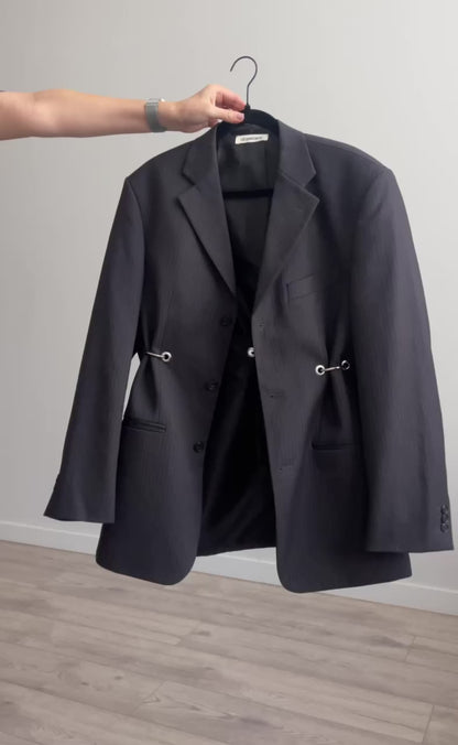 Upcycled two-way wear 100% linen blazer with metal hardware (Fits M-L)