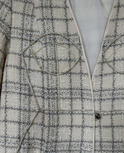 VINTAGE TWEED BLAZER WITH HAND-BEADED CORSET DESIGN