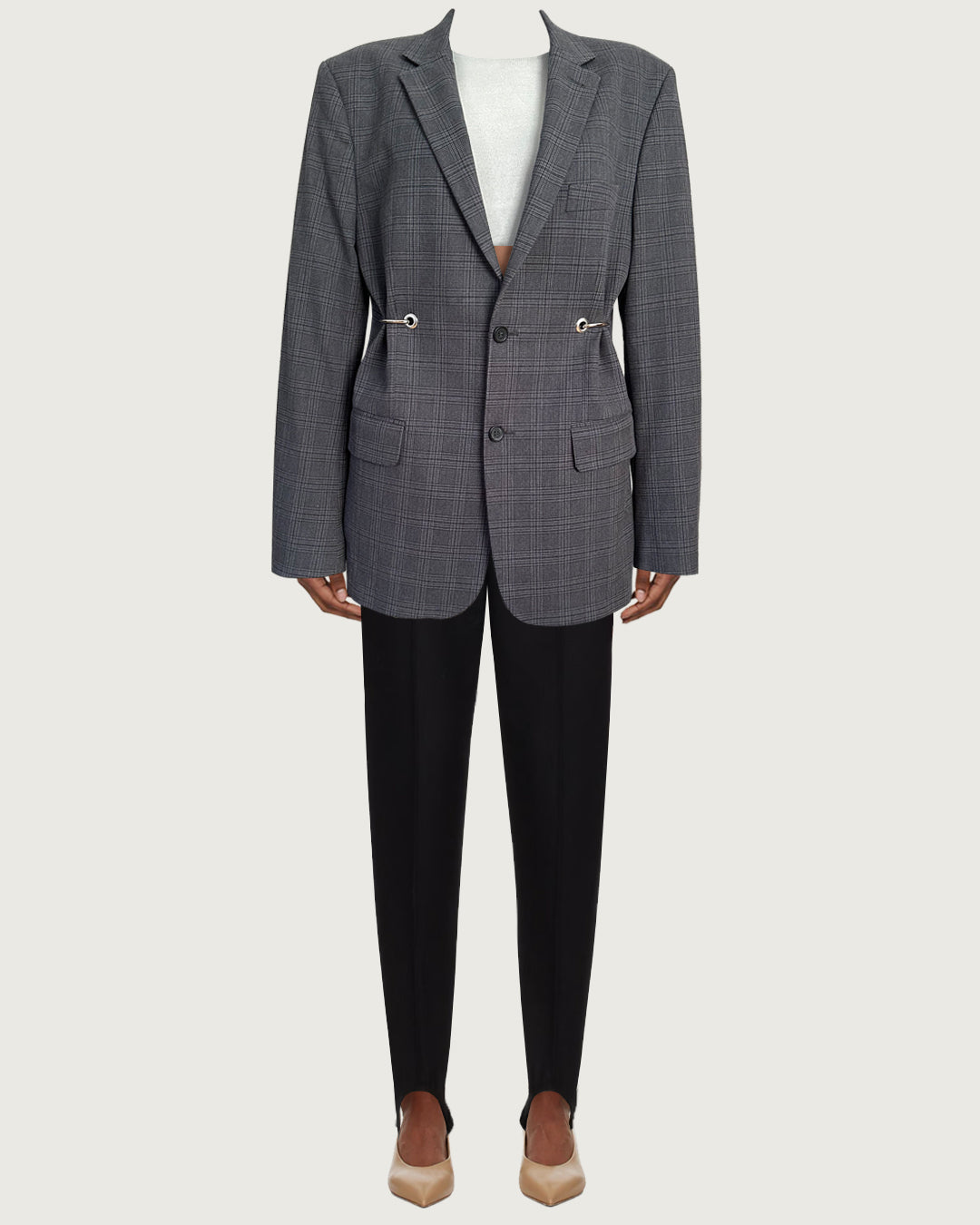 Upcycled two-way wear plaid blazer with metal hardware (Fits S-M ...